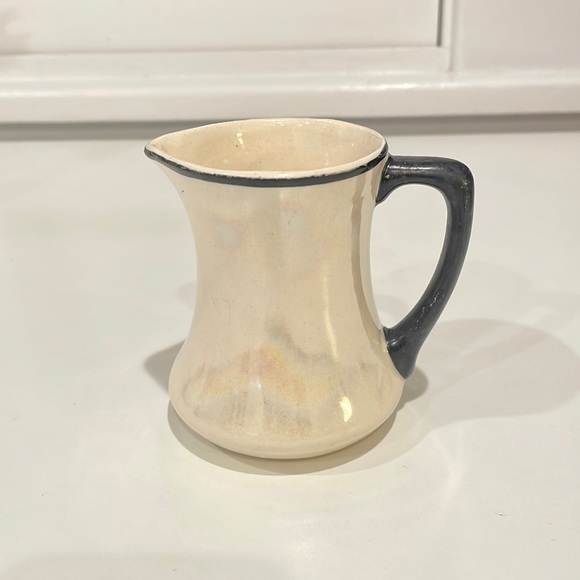 Vintage 1930s Luster Ware White Iridescent Creamer Pitcher w/ Black Handle - Picture 3 of 4